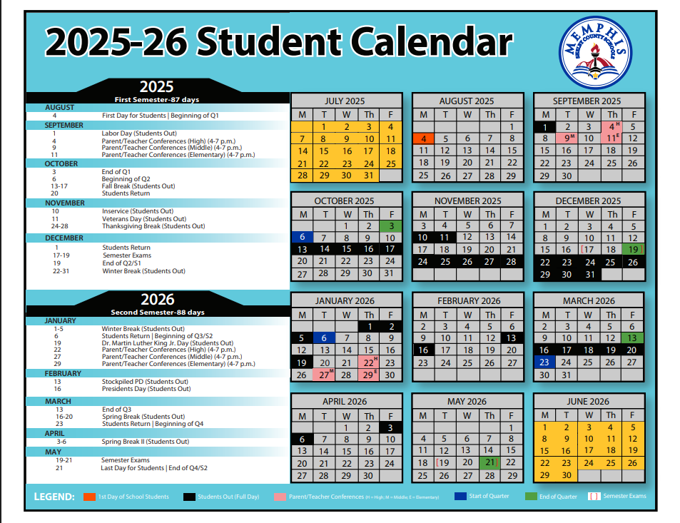 25-26 Student Calendar (English)